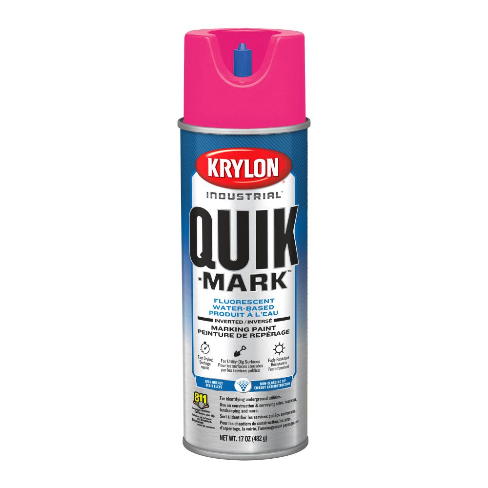 Krylon Industrial Quik-Mark Water-Based Inverted Marking Paint, Fluorescent Pink, 17 oz.