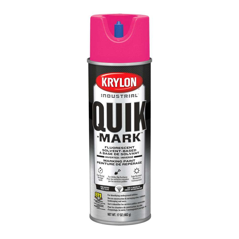 Krylon Industrial Quik-Mark Solvent-Based Inverted Marking Paint, Fluorescent Hot Pink, 17 oz.