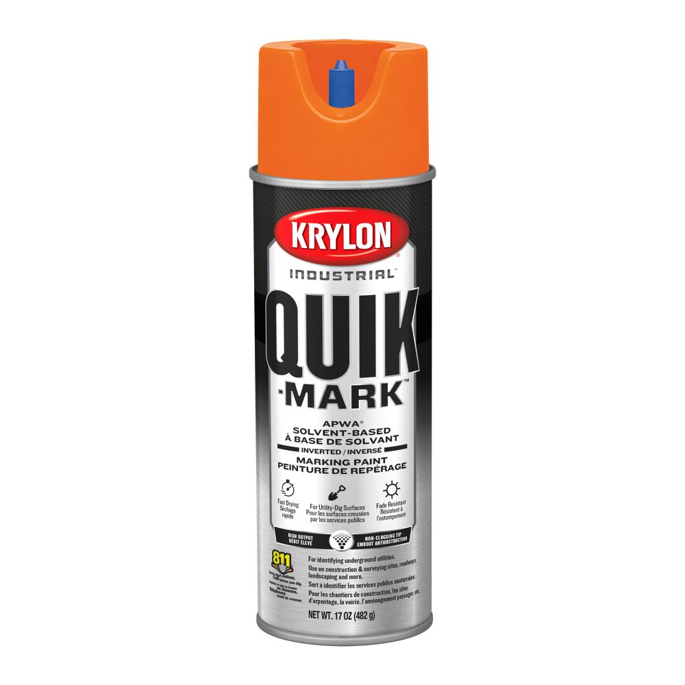 Krylon Industrial Quik-Mark Solvent-Based Inverted Marking Paint, Bright Orange, 17 oz.