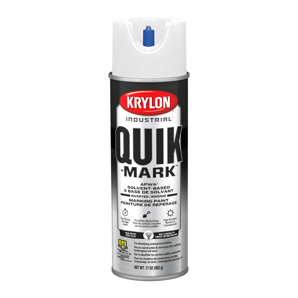 Krylon Industrial Quik-Mark Solvent-Based Inverted Marking Spray, Utility White, 17 oz.