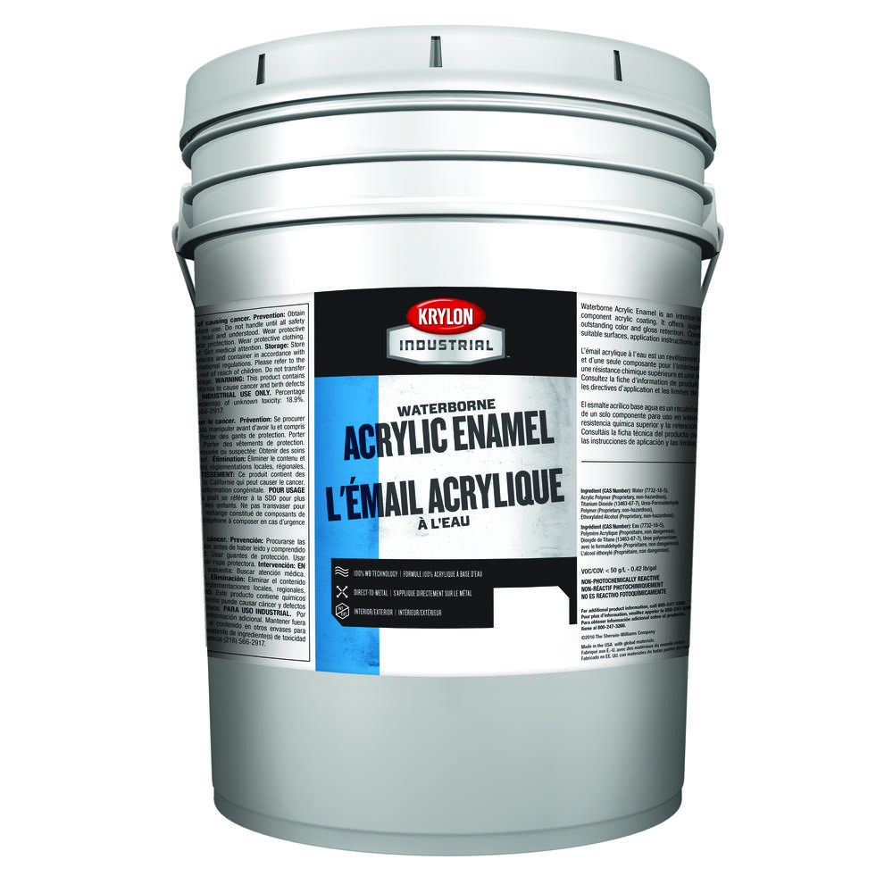 Krylon Industrial Waterborne Acrylic Enamel, Semi Gloss, White Base, 5 Gallon