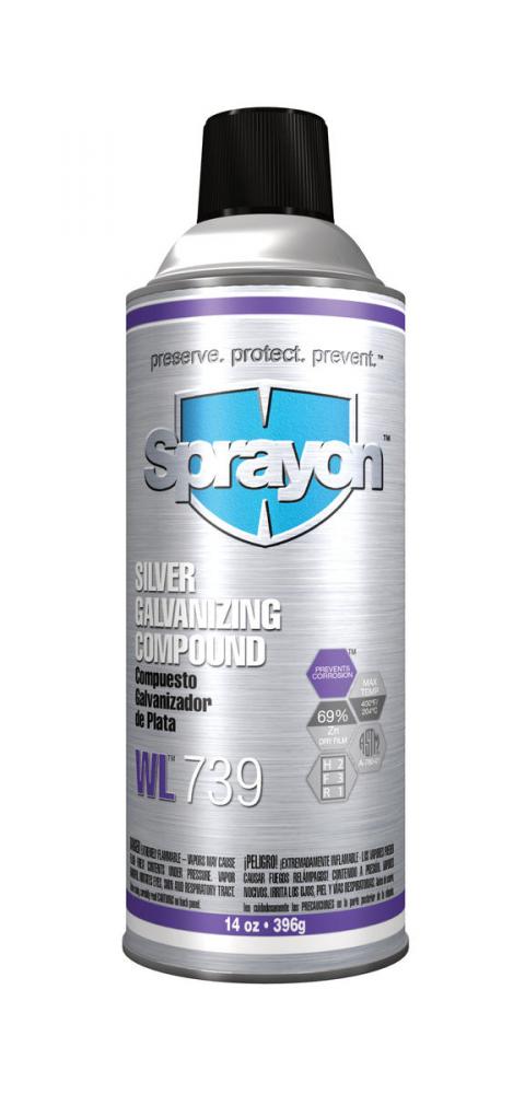 Sprayon WL739 Silver Galvanizing Compound, Medium Gloss, Silver Gray, 14 oz.