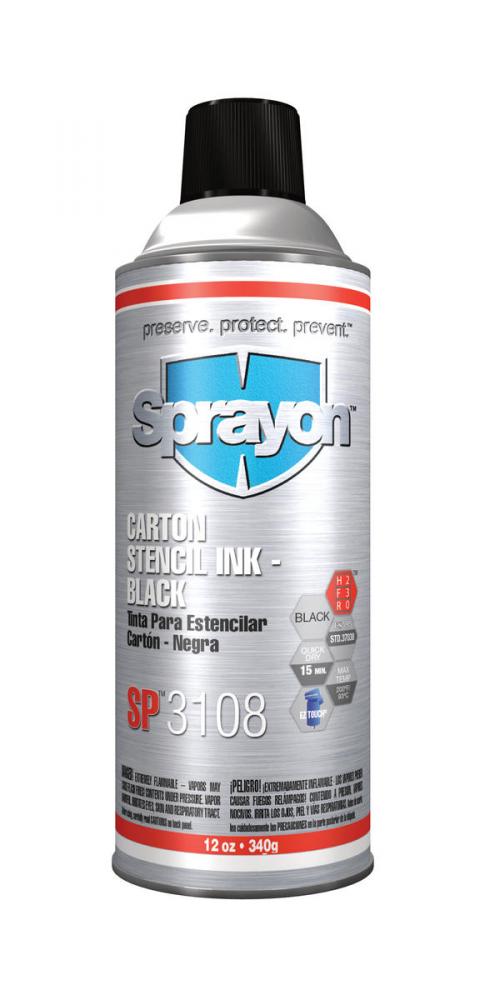 Sprayon SP3100 Series Carton Stencil Inks, Black, 12 oz.