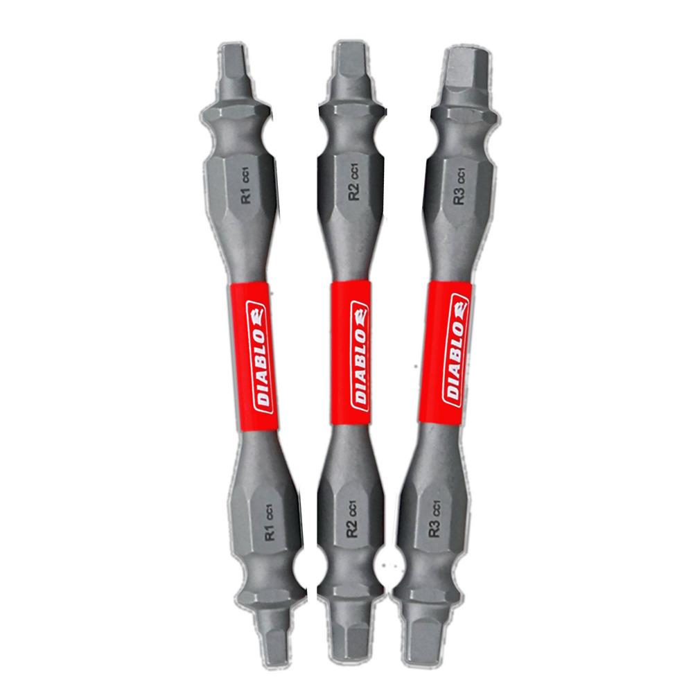 2-1/2&#34; Assorted Double-Ended Square Drive Bits (3-Piece)