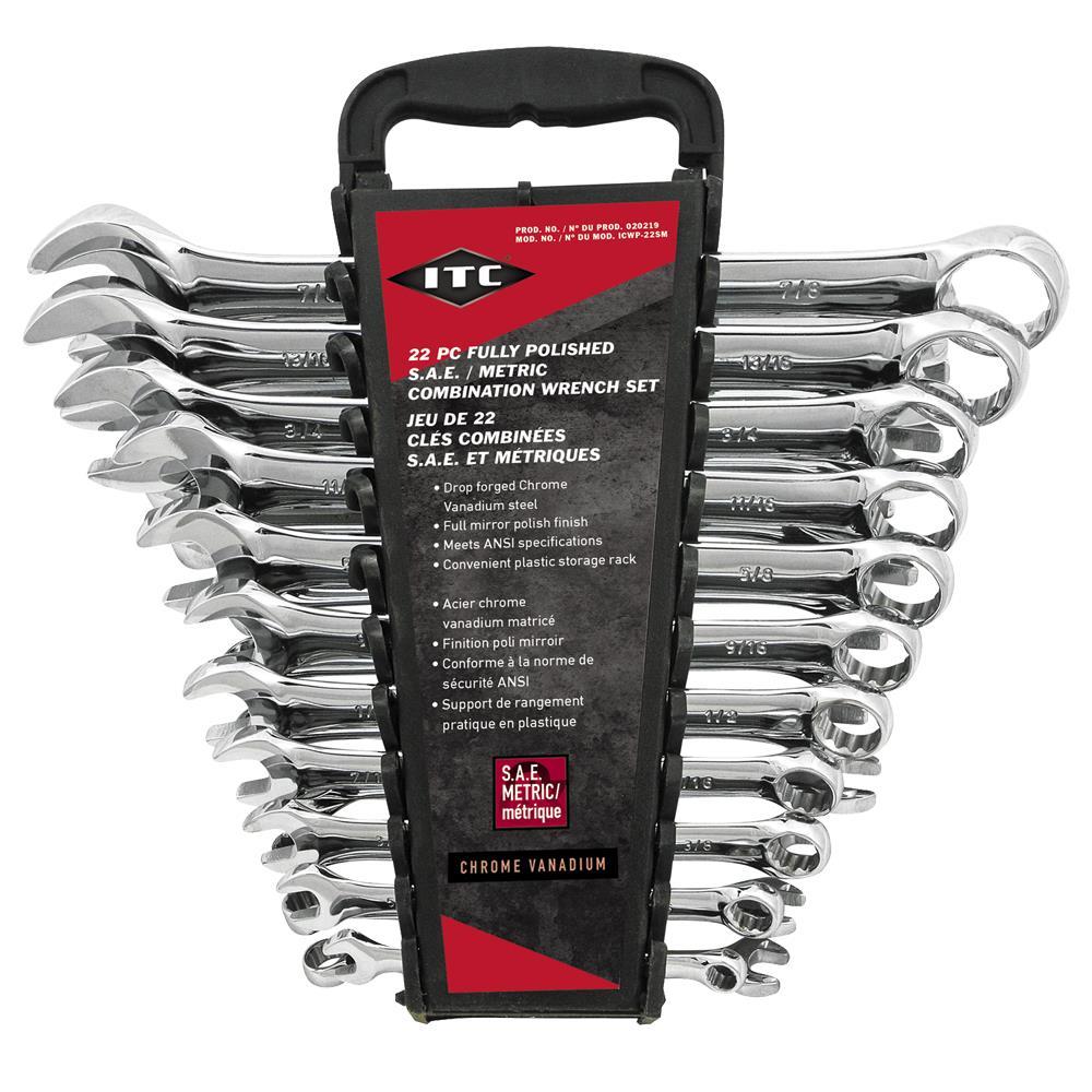 22 PC Fully Polished SAE / Metric Combination Wrench Set