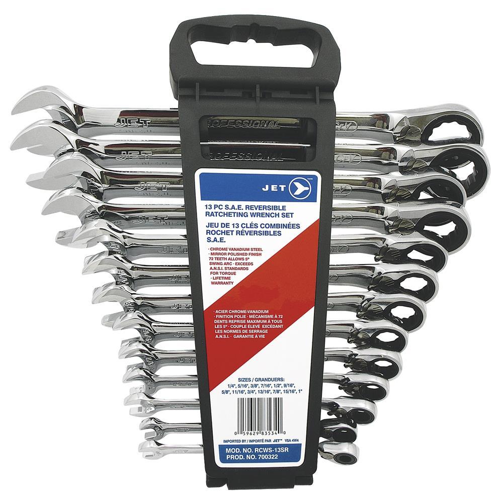 13 PC Long SAE Reversible Ratcheting Combination Wrench Set
