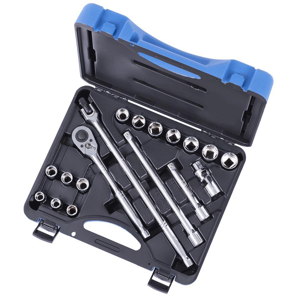 19 PC 1/2&#34; DR Metric Socket Wrench Set - 6 Point
