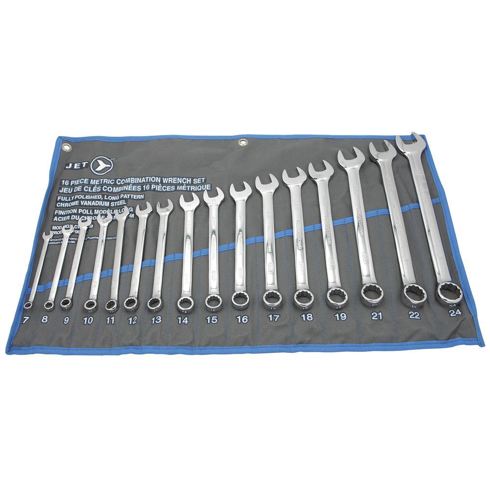 16 PC Long Metric Fully Polished Combination Wrench Set