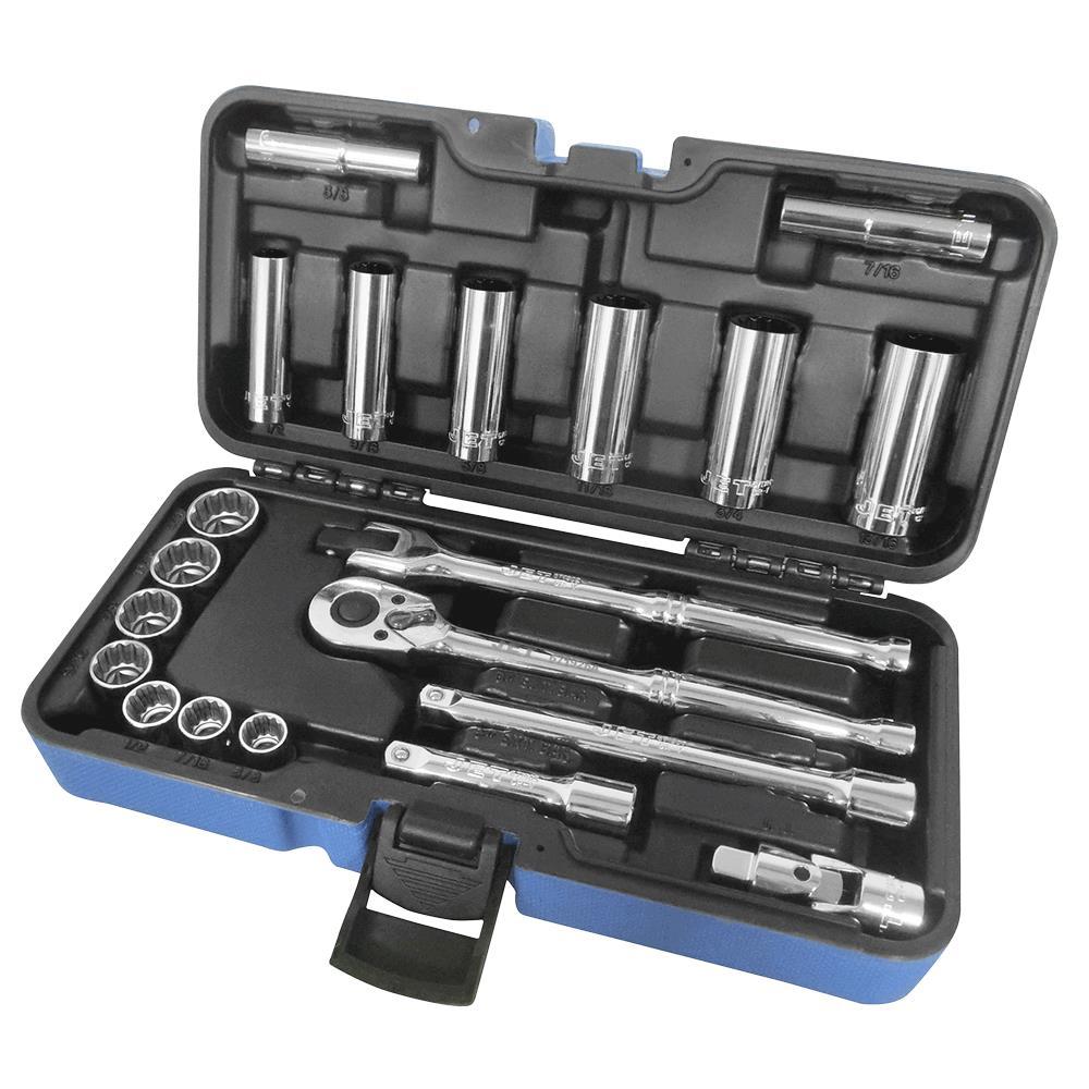 21 PC 3/8&#34; DR SAE Socket Wrench Set - 12 Point