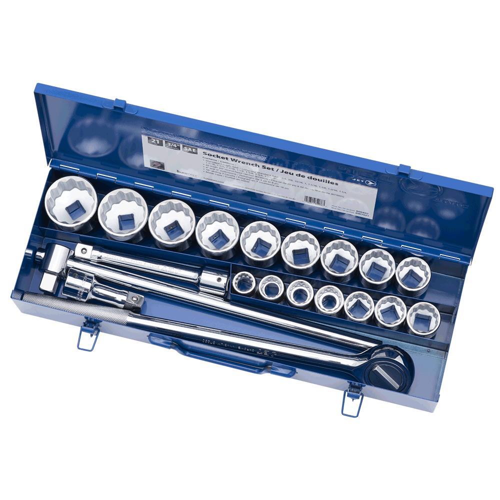 21 PC 3/4&#34; DR SAE Socket Wrench Set - 12 Point