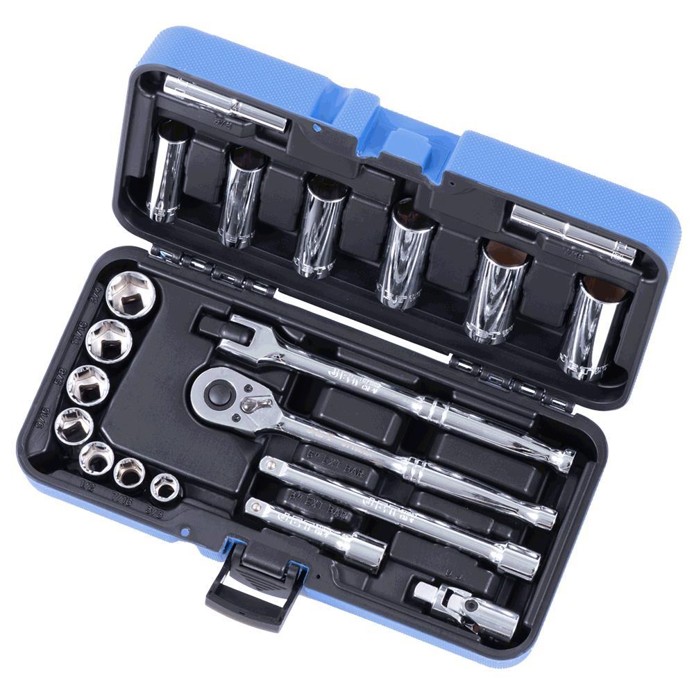 21 PC 3/8&#34; DR SAE Socket Wrench Set - 6 Point
