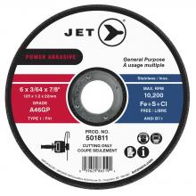 Jet - CA 501811 - 6 x 3/64 x 7/8 A46GP POWER ABRASIVE T1 Cut-Off Wheel