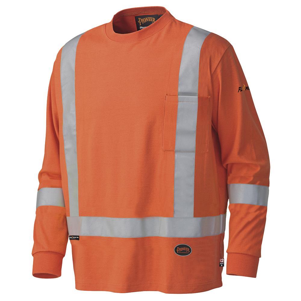 Hi-Viz Orange Flame Resistant Long-Sleeved Cotton Safety Shirt - 2XL