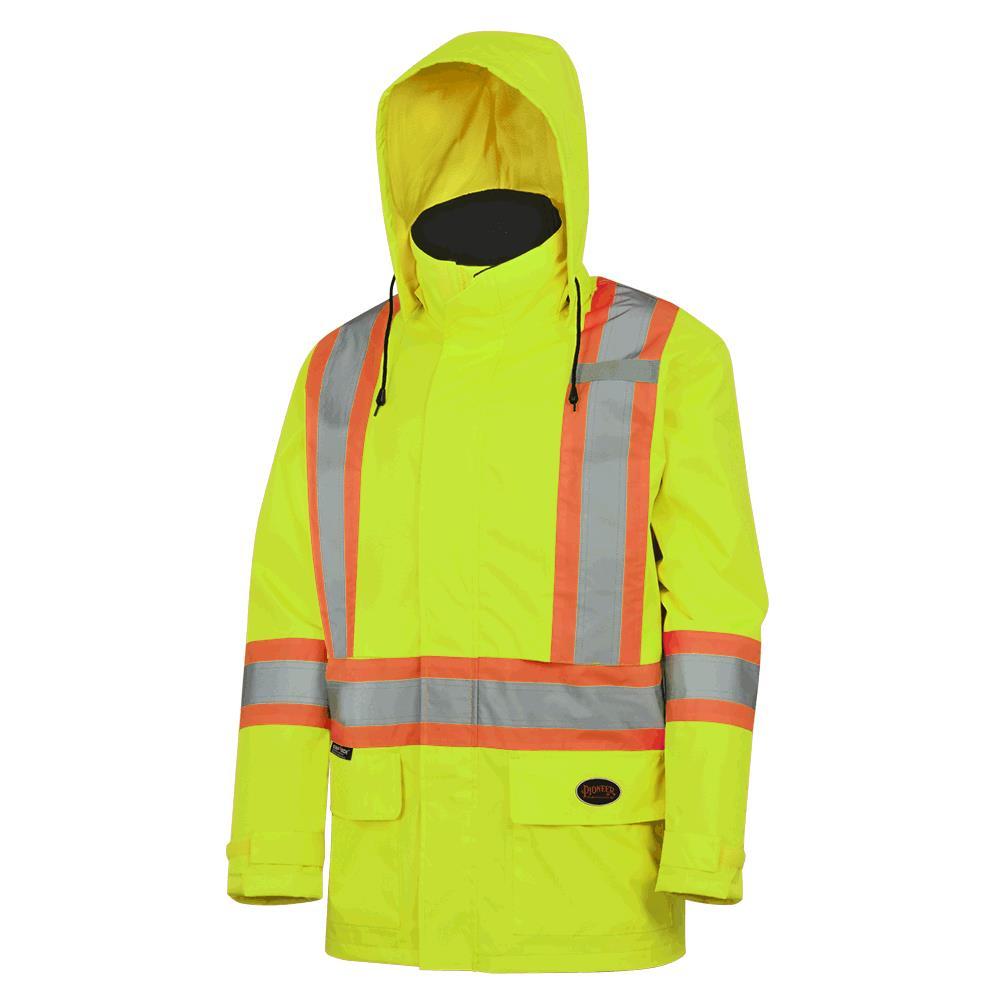 Hi-Viz Yellow/Green 150D Lightweight Waterproof Safety Jacket with Detachable Hood - XS