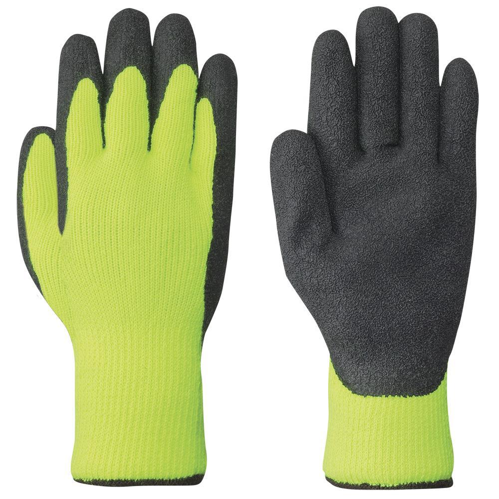 Hi-Viz Yellow/Green Double Nitrile Seamless Knit Winter Grip Glove - L