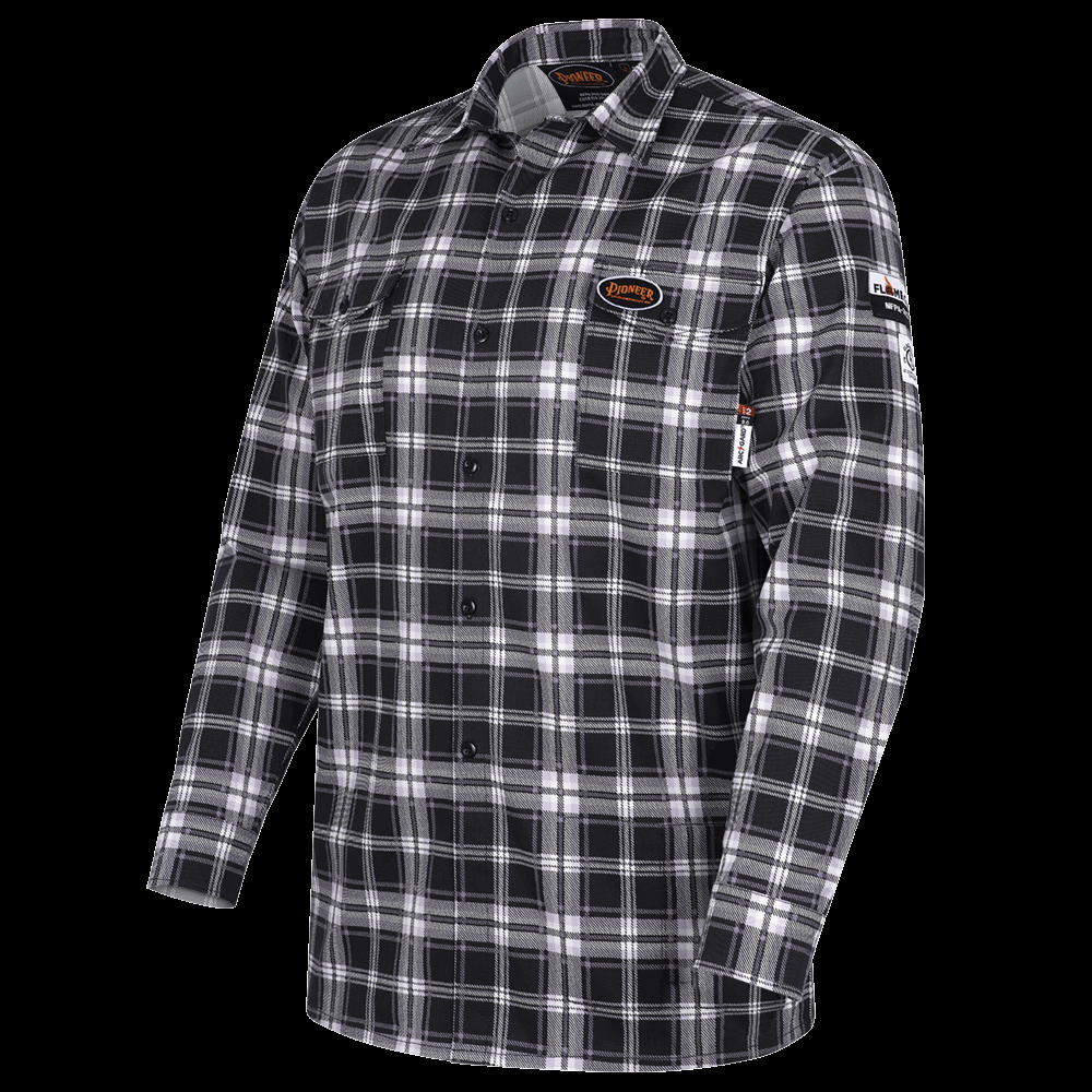 Flame-Gard® 100% Cotton Safety Work Shirt - Black Plaid - L