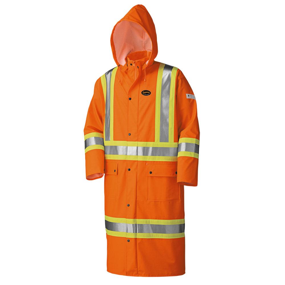 Hi-Viz Orange Flame Resistant PU Stretch Long Waterproof Coat - L
