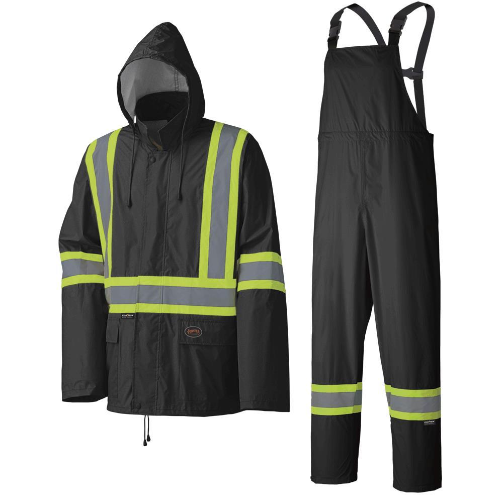 Waterproof Lightweight Safety Rain Suit - Black - L