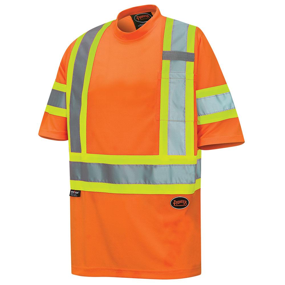 Hi-Vis Bird&#39;s-Eye Safety T-shirt - Tape on Sleeves - Hi-Vis Orange - M