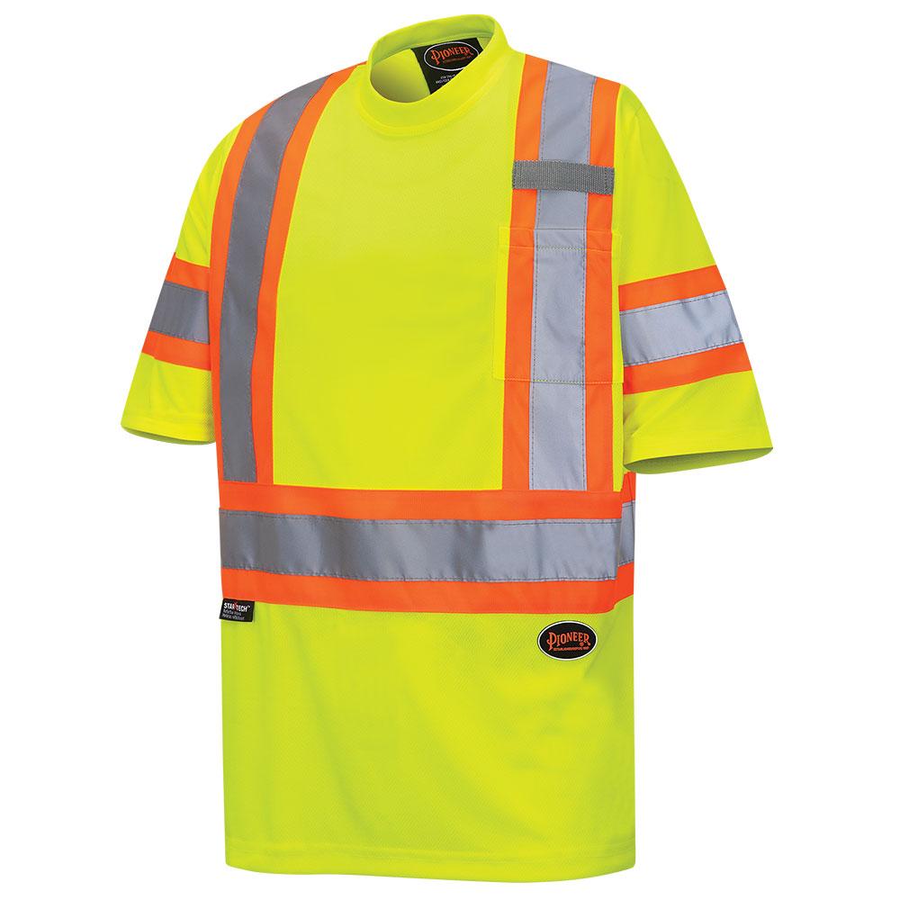 Hi-Vis Bird&#39;s-Eye Safety T-shirt - Tape on Sleeves - Hi-Vis Yellow - XL