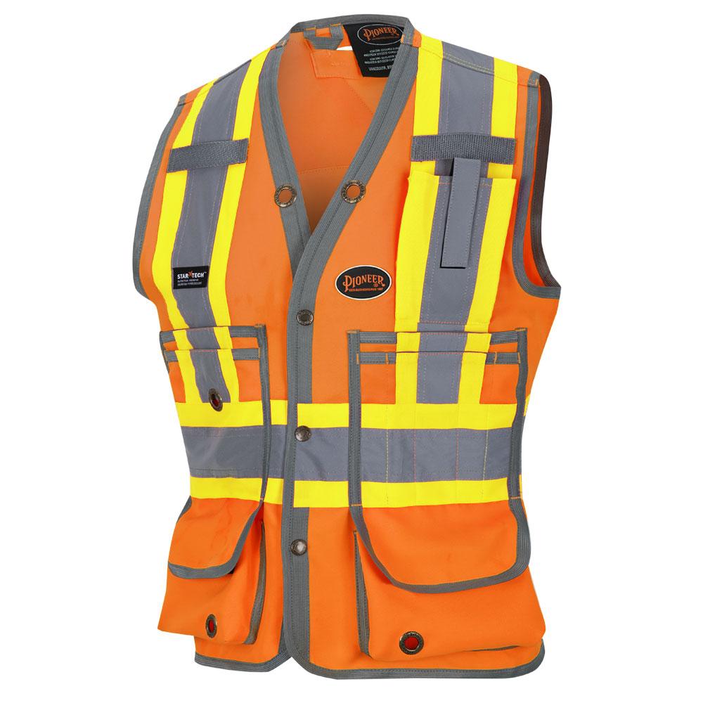 Women’s Surveyor’s Safety Vest - 150D Poly Twill – Snap Closure – Hi-Vis Orange - 2XL