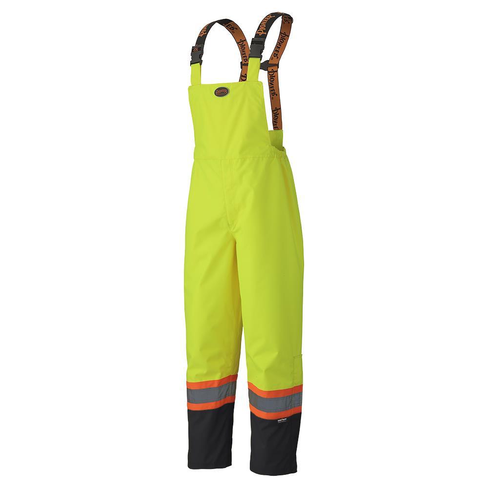 Hi-Viz Yellow/Green 300D Trilobal Ripstop Waterproof Safety Bib Pants with PU Coating - S