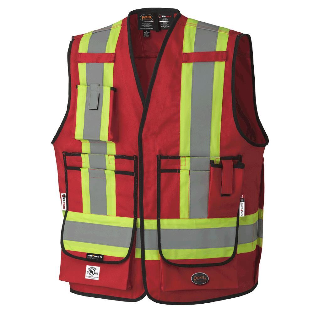 Red Hi-Viz FR-Tech® 88/12 FR/Arc Rated Surveyor&#39;s Safety Vests 7oz - 4XL