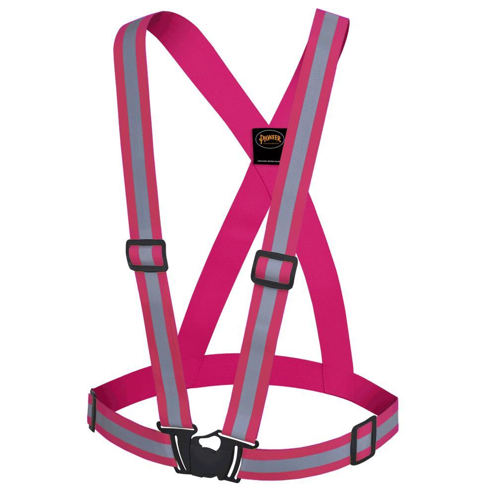 Hi-Viz Adjustable Safety Sash - 1-1/2&#34; Elastic - Hangable Bag - Pink