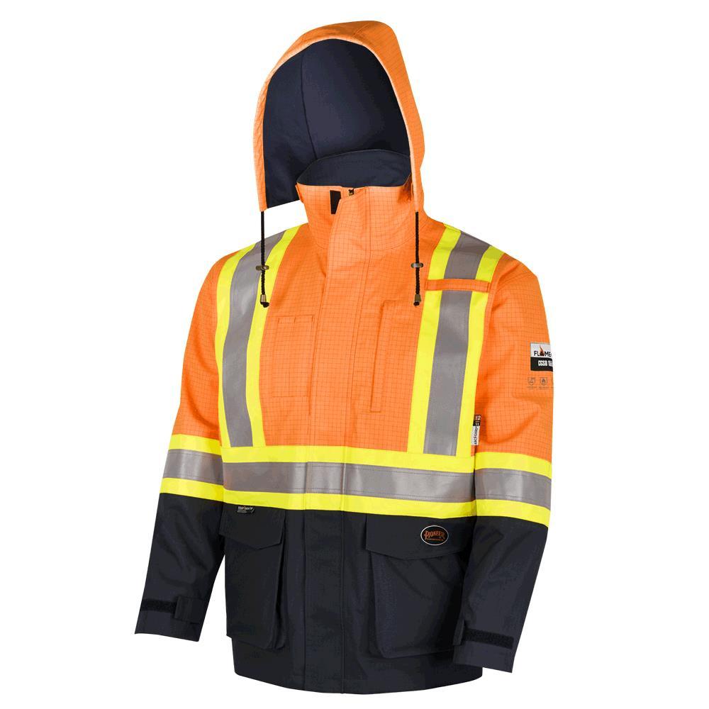 Hi-Viz Orange &#34;The Defender&#34; FR/ARC/Antistatic 300D Oxford Trilaminate Safety Rainwear Jacke