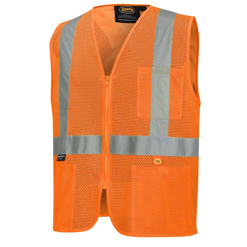 FR Hi-Vis Poly Mesh Safety Vest - 2&#34; Tape - Zipper Closure - Hi-Vis Orange - S