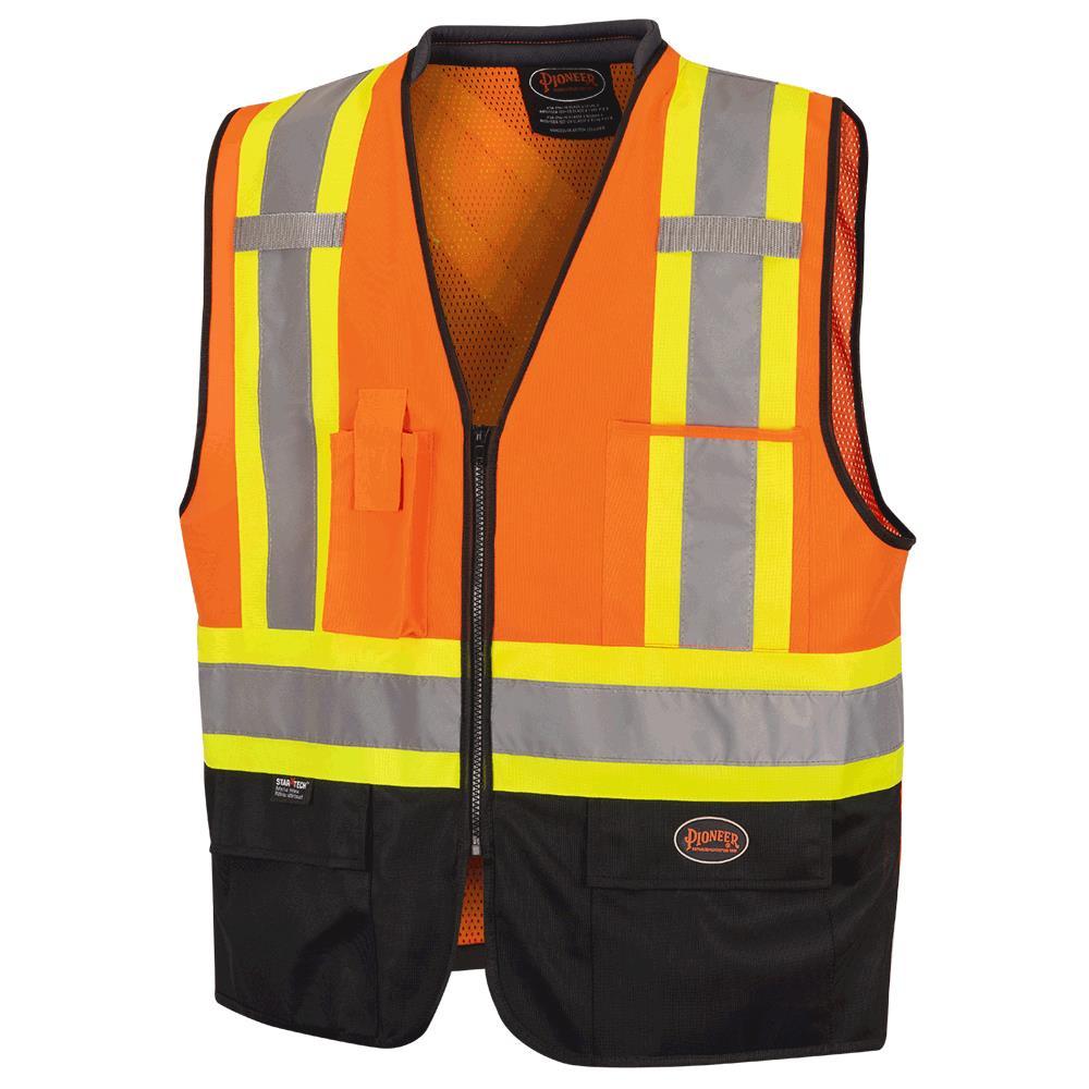 Zip-Front Bi-Colour Safety Vest - Hi-Viz Orange - L/XL