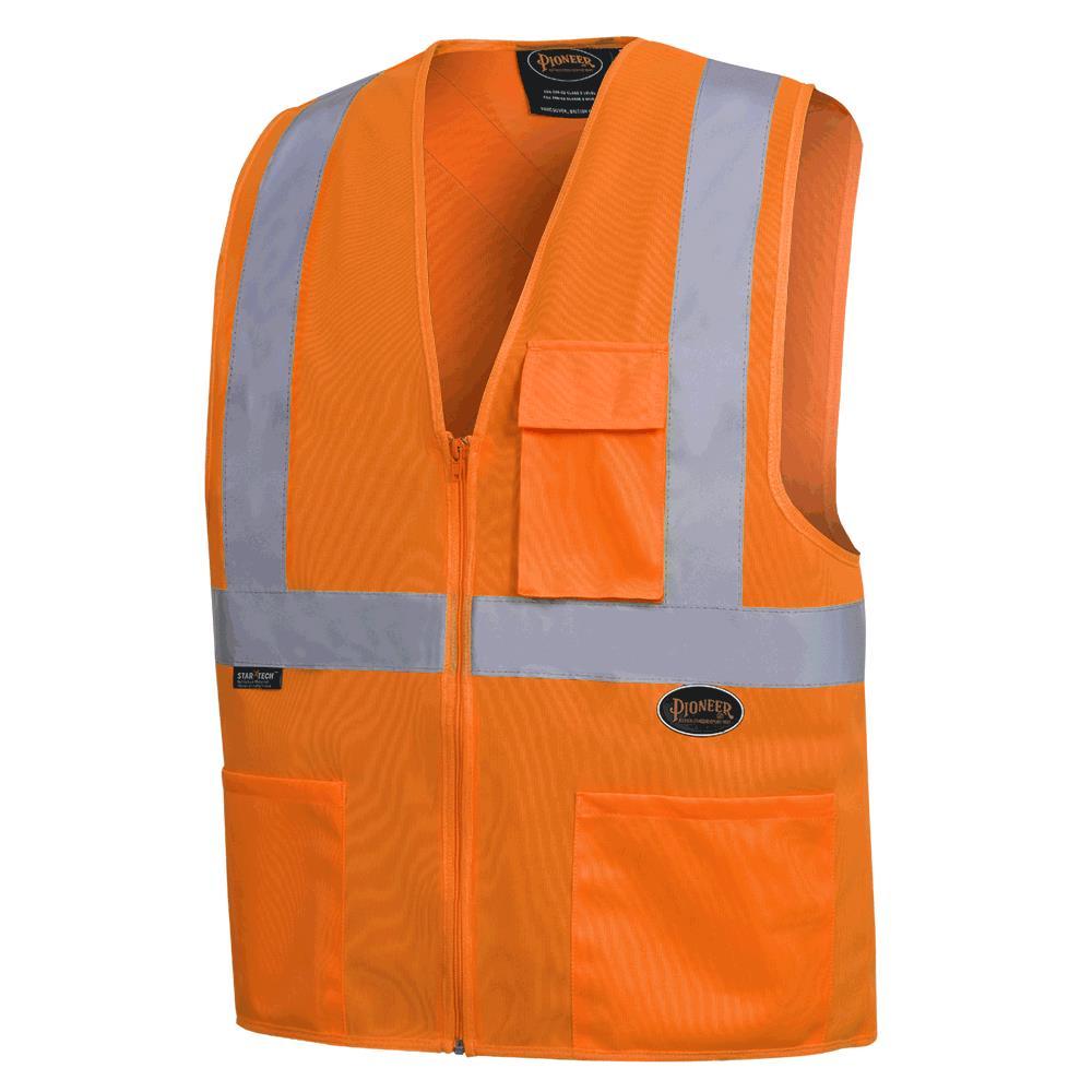 Hi-Viz Front Zip Safety Vest with 2&#34; tape - Hi-Viz Orange - M