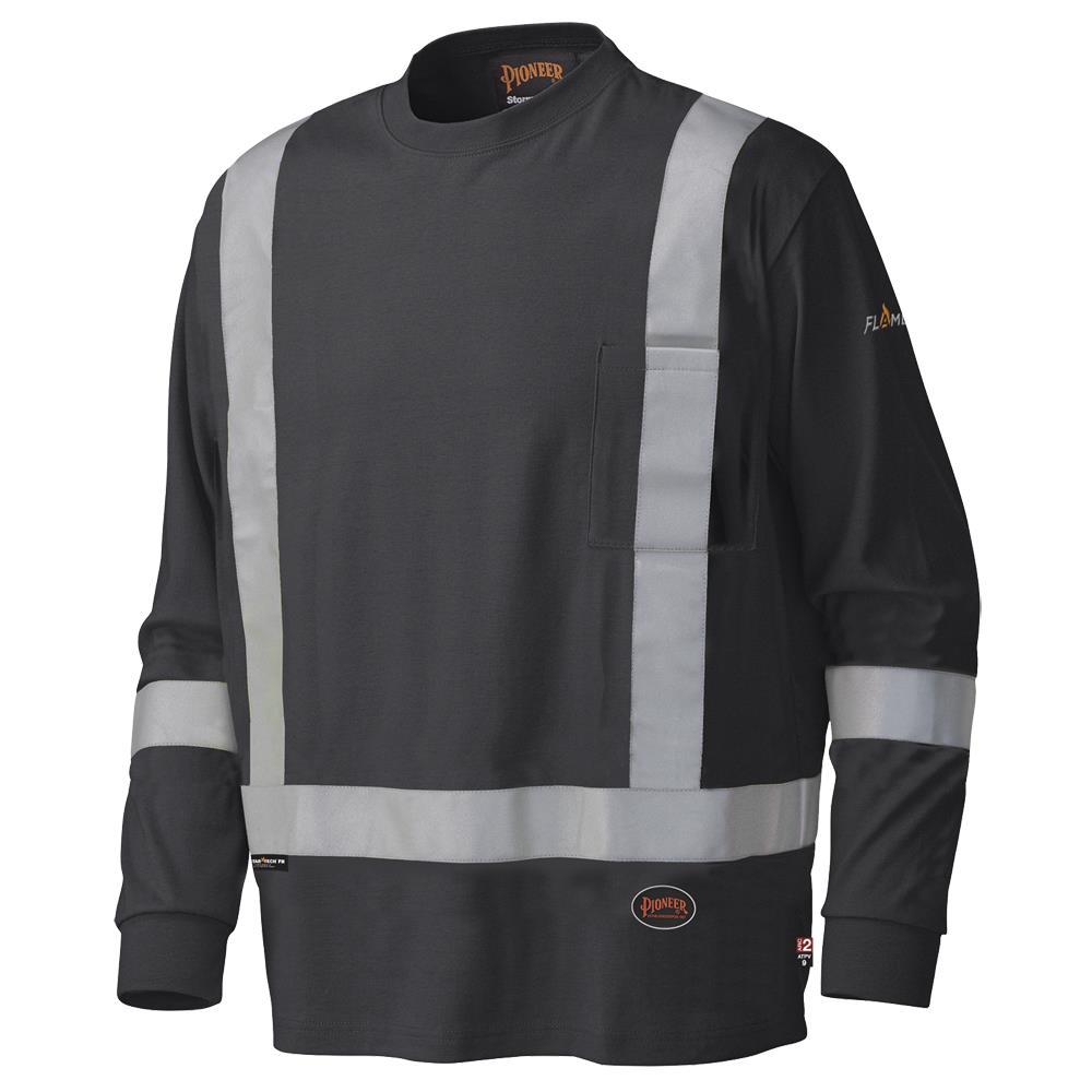 Black Hi-Viz Flame Resistant Long-Sleeved Cotton Safety Shirt - S
