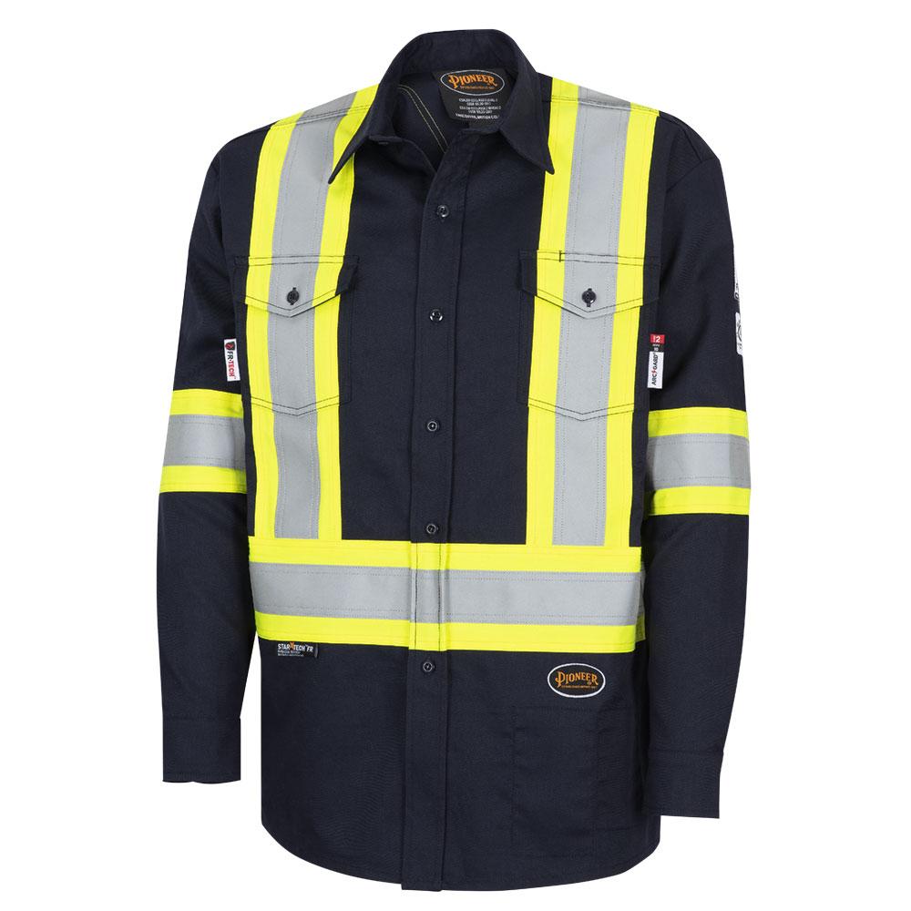FR-Tech® Hi-Vis 88/12 7-oz FR/Arc-Rated Safety Shirt - Navy - L