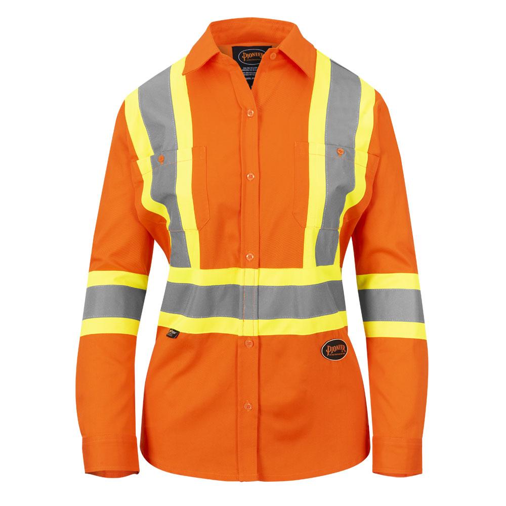 Women’s Long Sleeved Safety Shirt – Hi-Vis Orange - Cotton Twill – Button Closure - 2XL