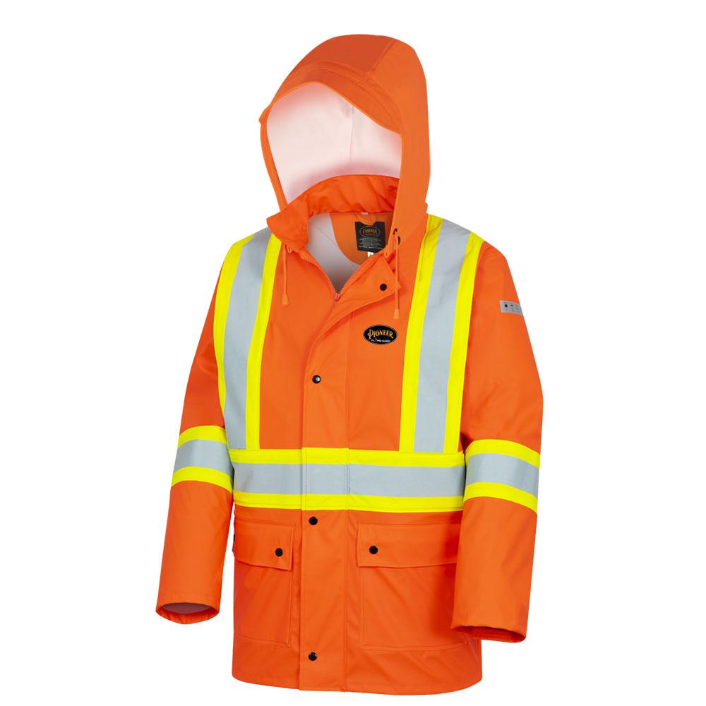 Hi-Viz FR/PU Waterproof Safety Jacket with Pockets - Hi-Viz Orange - 5XL