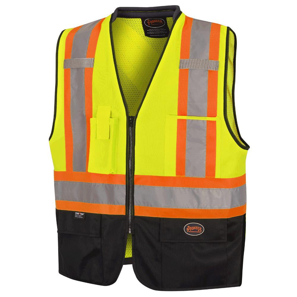 Zip-Front Bi-Colour Safety Vest - Hi-Viz Yellow - L/XL