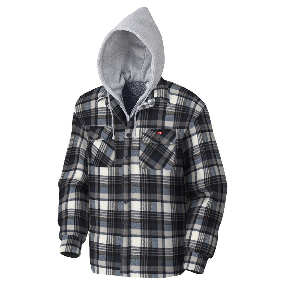 Quilted Polar Fleece Hooded Shirt – Blue/Grey Plaid – XL