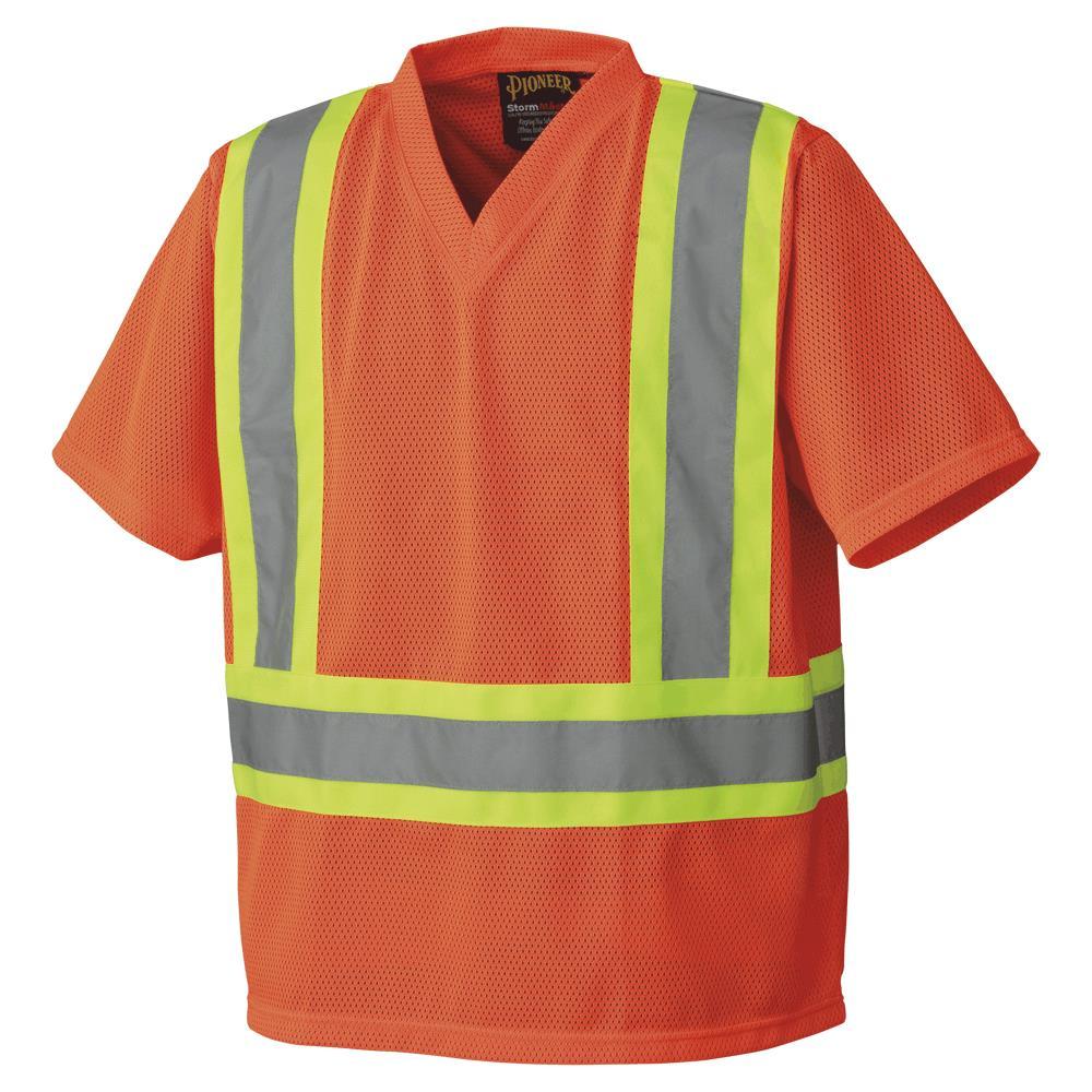 Hi-Viz Safety T-Shirts - Polyester Mesh - Hangable Bag - Orange - M