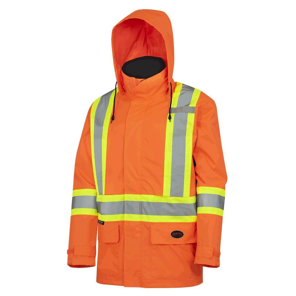 Hi-Viz Orange 150D Lightweight Waterproof Safety Jacket with Detachable Hood - XS