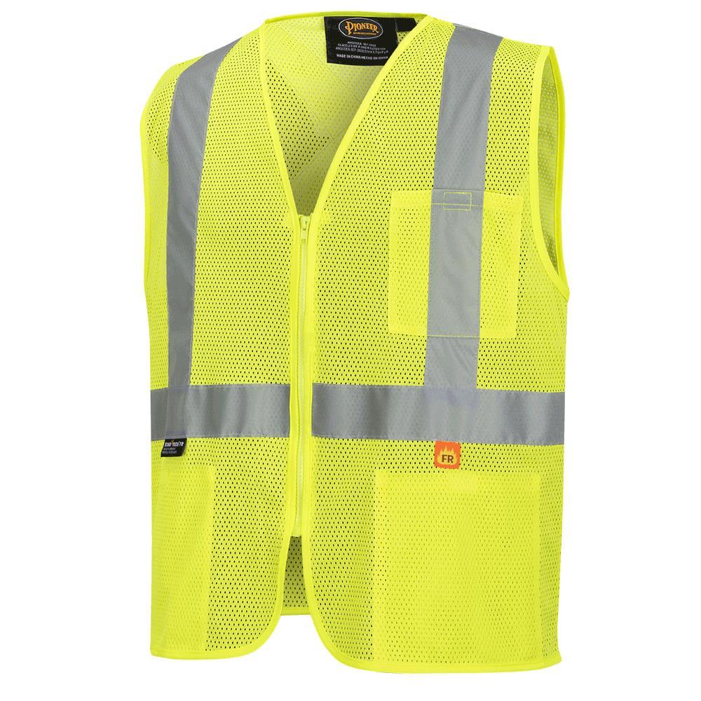 FR Hi-Vis Poly Mesh Safety Vest - 2&#34; Tape - Zipper Closure - Hi-Vis Yellow - M