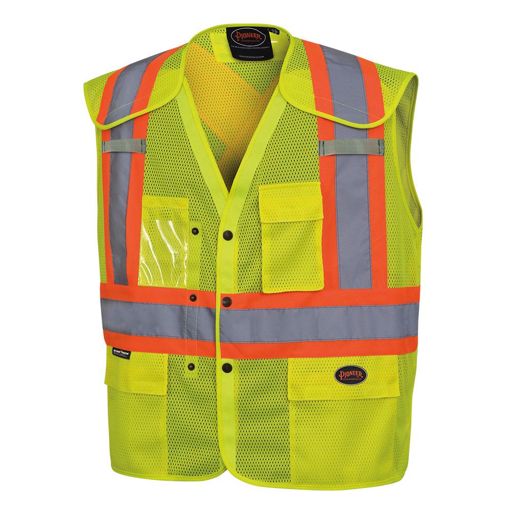Hi-Viz Yellow/Green Polyester Mesh Drop Shoulder Safety Vest with Snaps - 6/7XL