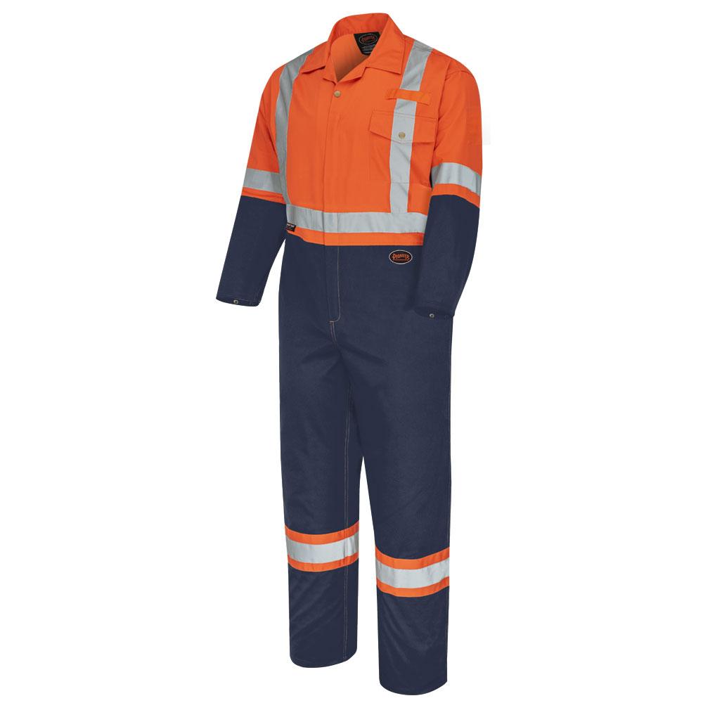 2-Tone Poly/Cotton Safety Coveralls - Zipper Closure - Orange/Navy - 58  - Tall