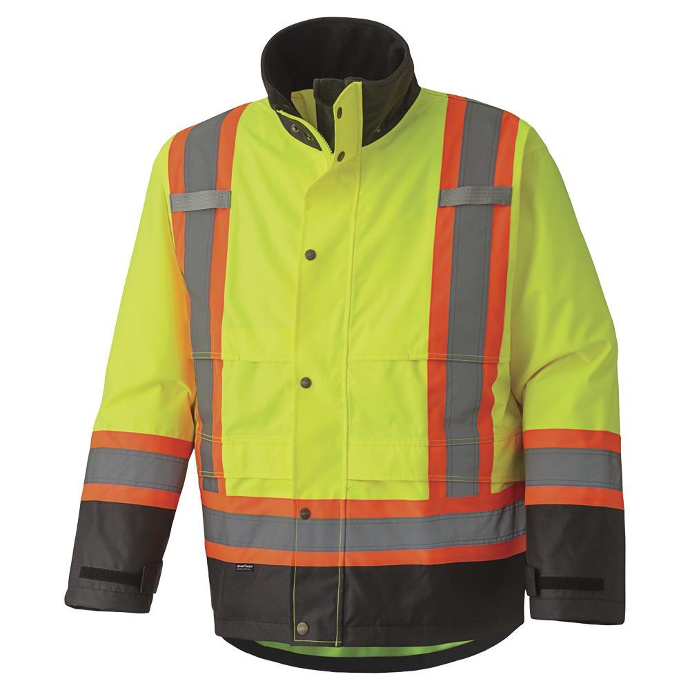 Hi-Viz Yellow/Green 300D Trilobal Ripstop Waterproof Safety Jacket with PU Coating - XL