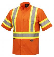 Pioneer V2120350-S - Hi-Viz Short Sleeved Cotton Safety Shirt - Hi-Viz Orange - S