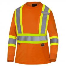Pioneer V1052850-L - Hi-Viz Orange Polyester Birdseye Women’s Safety Long-Sleeve T-shirt - L