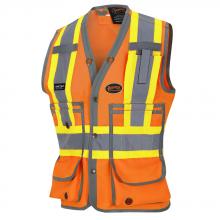 Pioneer V1011250-M - Women’s Surveyor’s Safety Vest - 150D Poly Twill – Snap Closure – Hi-Vis Orange - M