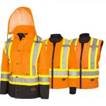 Pioneer V1121151-S - Women's Hi-Vis 7-in-1 Jacket - Waterproof - Detachable Hood - Black Bottom - Hi-Vis Orange - S
