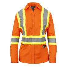 Pioneer V2121250-3XL - Women’s Long Sleeved Safety Shirt – Hi-Vis Orange - Cotton Twill – Button Closure - 3XL