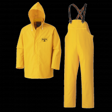 Pioneer V3510160-XL - Heavy-Duty Flame Resistant Waterproof 3-Piece Rainsuits - PVC/Polyester/PVC - Yellow - XL